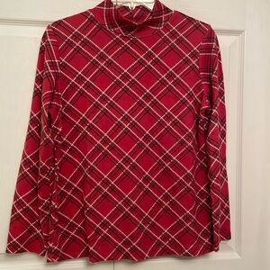 Karen Scott Holiday Plaid Tartan Mock Neck Pullover Top Medium